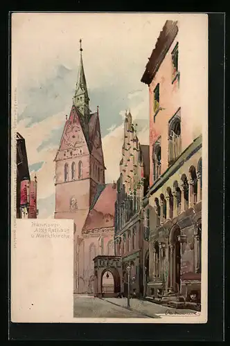 Künstler-AK Otto Hammel: Hannover, Altes Rathaus und Marktkirche
