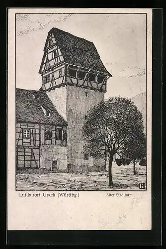 Künstler-AK Urach, Alter Stadtturm