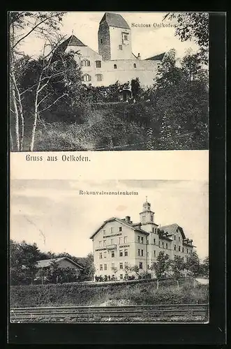 AK Oelkofen, Schloss mit Umgebung, Rekovaleszentenheim mit Schienen