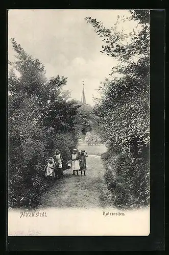 AK Hamburg-Altrahlstedt, Katzenstieg mit Kindern