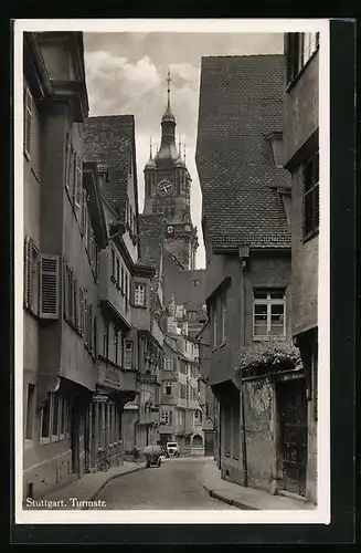 AK Stuttgart, Turmstrasse mit Kirche