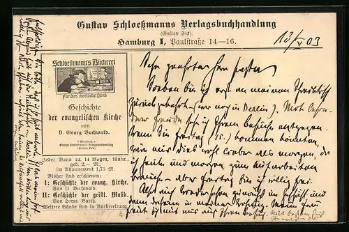 AK Hamburg, Gustav Schloeszmanns Verlagsbuchhandlung, Paulstrasse 14-16