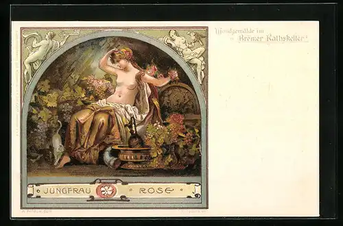 AK Bremen, Wandgemälde im Rathskeller, Jungfrau Rose