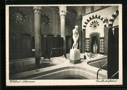AK Wildbad i. Schwarzwald, Gesellschaftsbad mit Statue