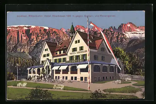 AK Oberbozen, Hotel Oberbozen gegen Schlern und Rosengarten