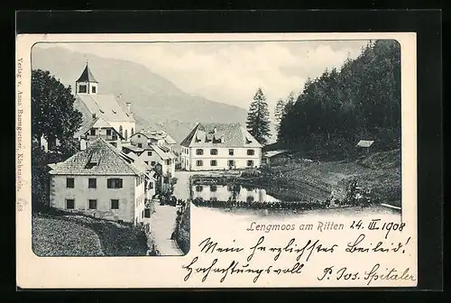 AK Lengmoos /Ritten, Ortspartie mit Teich und Strasse