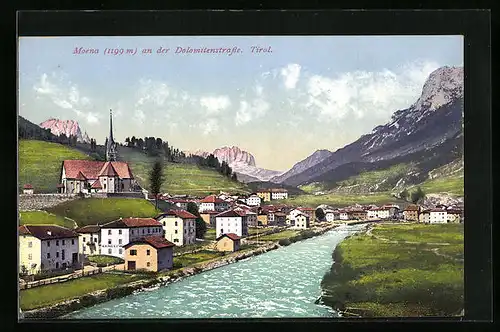 AK Moena /Dolomitenstr., Ortsansicht mit Fluss