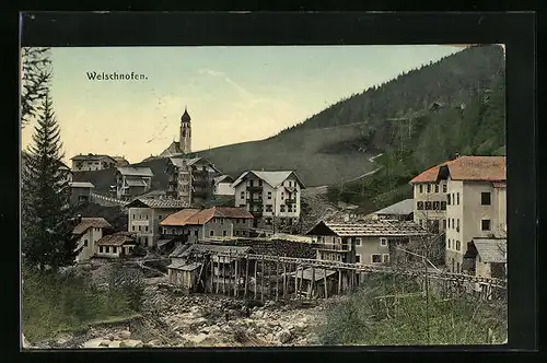 AK Welschnofen, Ortsansicht aus der Vogelschau