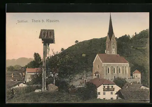 AK Theis bei Klausen, Ortspartie mit Kirche