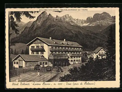 AK Tiers, Dolomiten-Hotel Weisslahnbad mit Bergpanorama