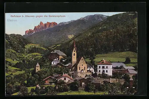 AK Gufidaun b. Klausen, Ortsansicht gegen die Geislerspitzen