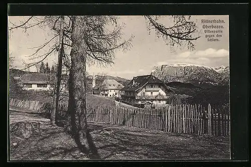 AK Oberbozen /Rittnerbahn, Villenpartie gegen den Schlern