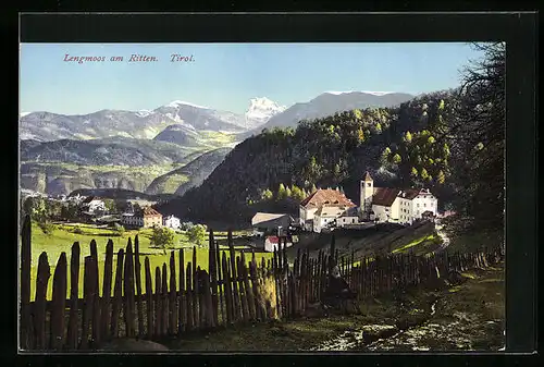 AK Lengmoos am Ritten, Ortsansicht mit Hügellandschaft