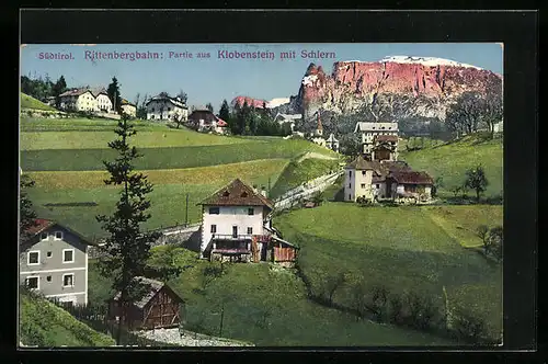 AK Klobenstein /Rittenbergbahn, Ortspartie mit Schlern