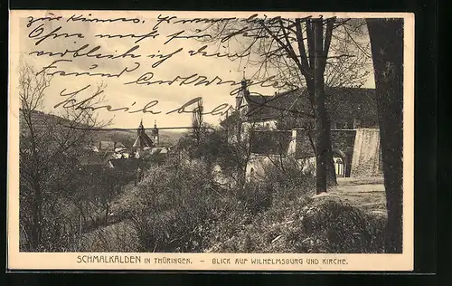 AK Schmalkalden /Thüringen, Blick auf Wilhelmsburg und Kirche