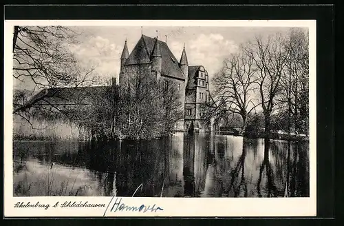 AK Schelenburg /Schledehausen, Blick auf Schloss vom Wasser aus