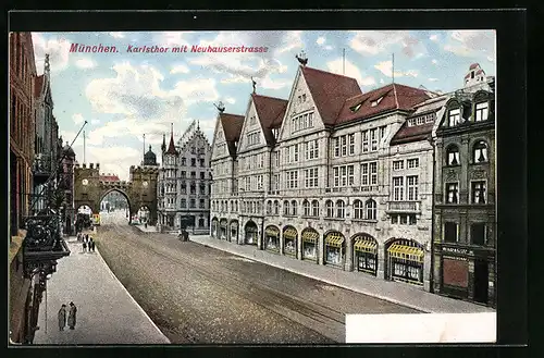 AK München, Karlsthor mit Blick in die Neuhauserstrasse