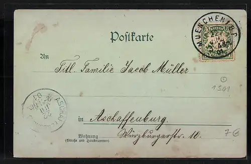 Mondschein-AK München, Ortsansicht aus der Vogelschau