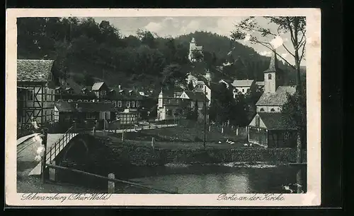 AK Schwarzburg /Thür. Wald, Partie an der Kirche mit Brücke