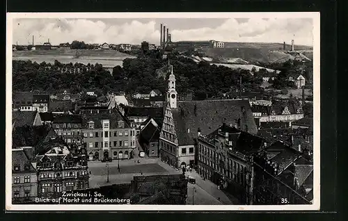 AK Zwickau i. Sa., Blick auf Markt und Brückenberg