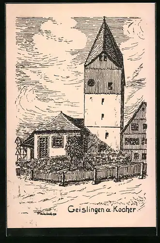 AK Geislingen a. Kocher, Partie an der Kirche