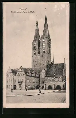 AK Stendal, Marktplatz und Marienkirche