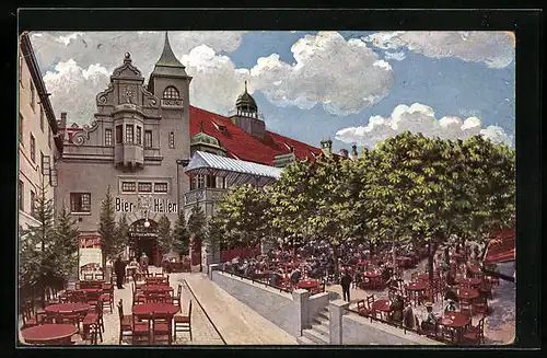 Künstler-AK München, Mathäserbräu mit Bierhallen