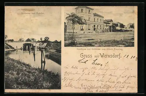 AK Wernsdorf, Schleuse und Brücke mit Gasthaus zur Schleuse