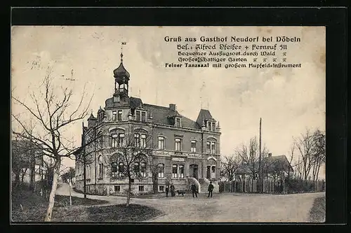 AK Neudorf b. Döbeln, Gasthaus Neudorf mit Strassenpartie