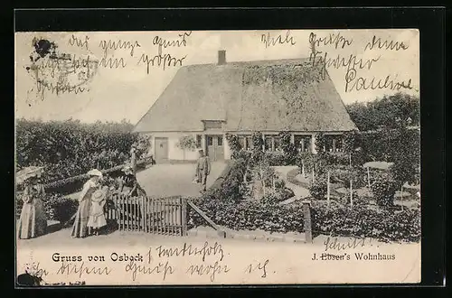 AK Flensburg - Osbek, J. Ebsen`s Wohnhaus mit Reetdach