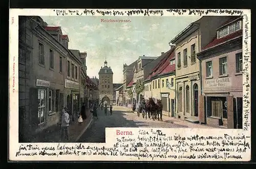 AK Borna, Reichsstrasse mit Kutsche