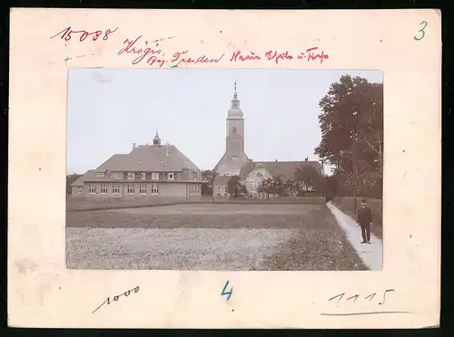 Fotografie Brück & Sohn Meissen, Ansicht Krögis, Schule & Kirche