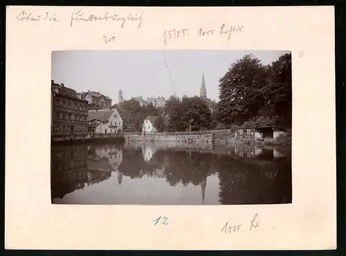 Fotografie Brück & Sohn Meissen, Ansicht Löbau, Funkenburgteich mit Geschäftshaus & Restaurant