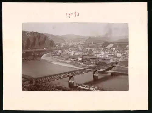Fotografie Brück & Sohn Meissen, Ansicht Aussig, Dampfer an der Brücke, Blick nach Schönpriesen & Krammel