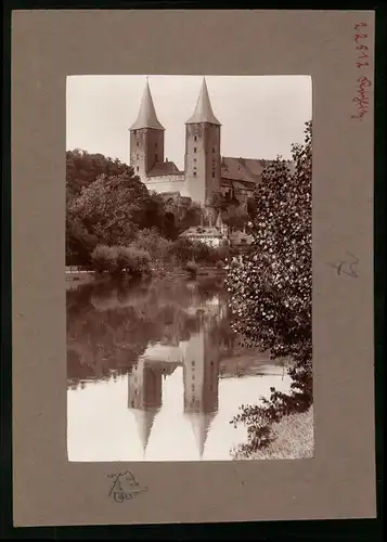 Fotografie Brück & Sohn Meissen, Ansicht Rochlitz, Blick über den Fluss auf die Türme des Schlosses