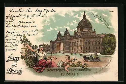 Lithographie Leipzig, Deutsches Reichsgericht, Sitzende Justitia-Fugur