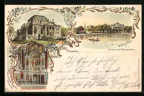 Künstler-AK Wiesbaden, Theater, Kurhaus mit Musikpavillon, Inneres der Griechischen Kapelle