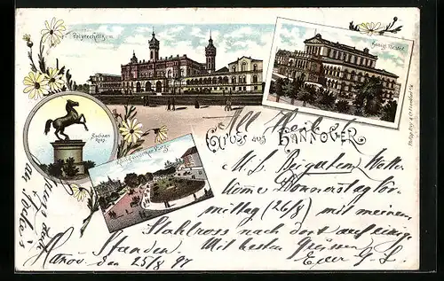 Lithographie Hannover, Königl. Theater, Polytechnikum, Königsworther Platz