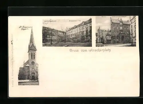 AK Hamburg, Anscharplatz mit St. Anschar Kapelle, Pastorat und St. Anschar-Schule