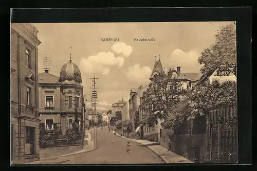 AK Rabenau, Hauptstrasse mit Kindern