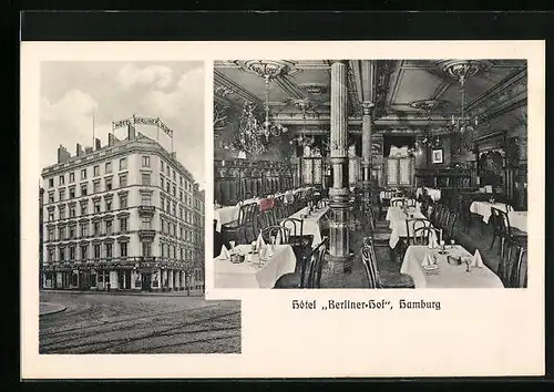 AK Hamburg-St.Georg, Hôtel Berliner-Hof, Aussen-und Innenansicht