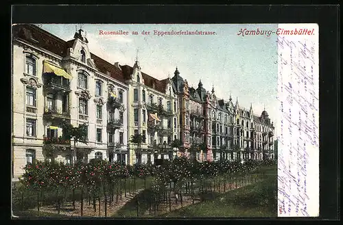 AK Hamburg-Eimsbüttel, Rosenallee an der Eppendorferlandstrasse