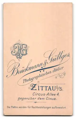 Fotografie Brückmann & Güttges, Zittau i. S., Junger Mann im dunklen Anzug mit Fliege