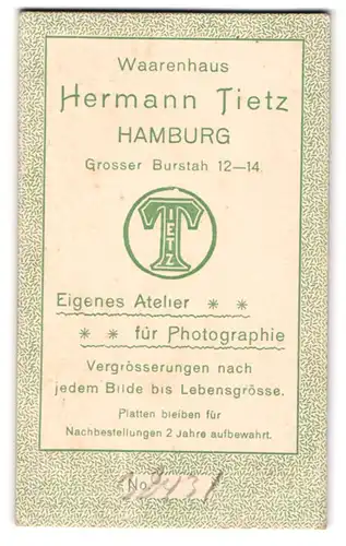 Fotografie Hermann Tietz, Hamburg, Gr. Burstah 12-14, Logo des Waarenhause Tietz