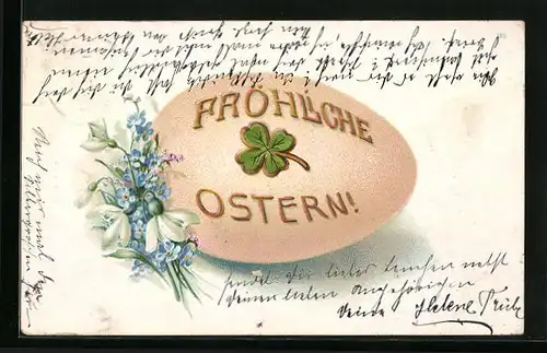 Künstler-AK Fröhliche Ostern mit Kleeblattmotiv