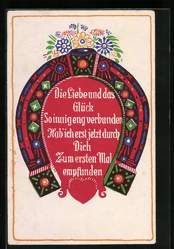 Künstler-AK Hufeisen mit Liebesspruch