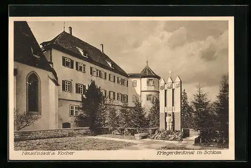 AK Neuenstadt a. Kocher, Kriegerdenkmal mit Schloss