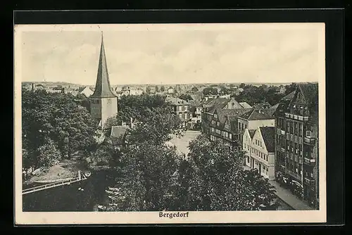 AK Hamburg-Bergedorf, Totalansicht mit Kirche