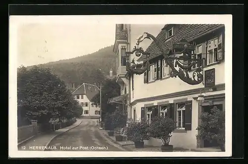 AK Herrenalb /Schwarzw., Hotel zur Post / zum Ochsen mit Strasse