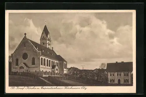 AK Kirchseeon /Obb., St. Josef-Kirche und Expositurhaus
